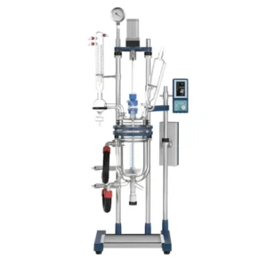 Reator de vidro encamisado de bancada 5L da Vortex-R para processos laboratoriais e industriais.