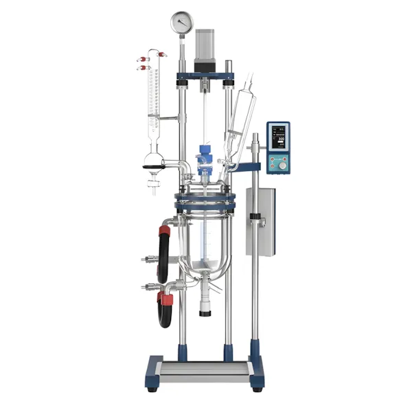 Reator de vidro encamisado de bancada 5L da Vortex-R para processos laboratoriais e industriais.