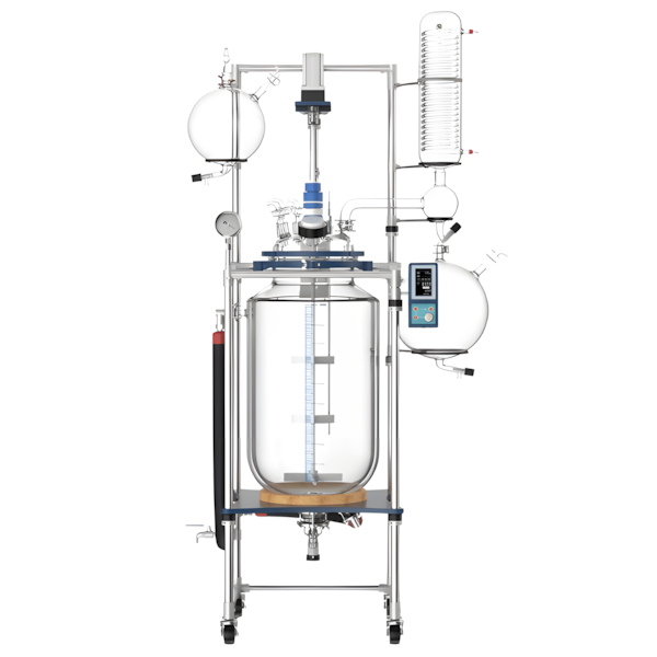 Reator de vidro encamisado Planta Industrial 80L Vortex-R para processos químicos industriais.