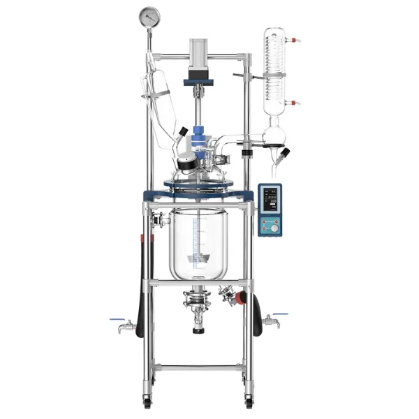 Reator de vidro encamisado Planta Piloto 30L Vortex-R para processos químicos industriais.