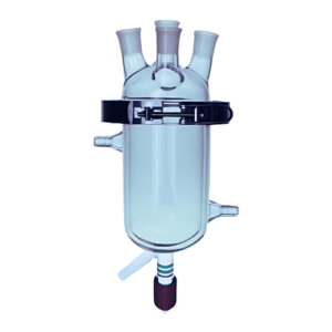 Reator de vidro 250ml com tampa de vidro e 4 juntas para laboratório químico.