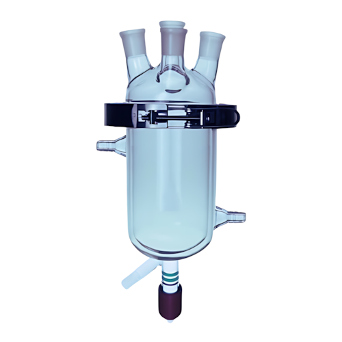 Reator de vidro 250ml com tampa de vidro e 4 juntas para laboratório químico.